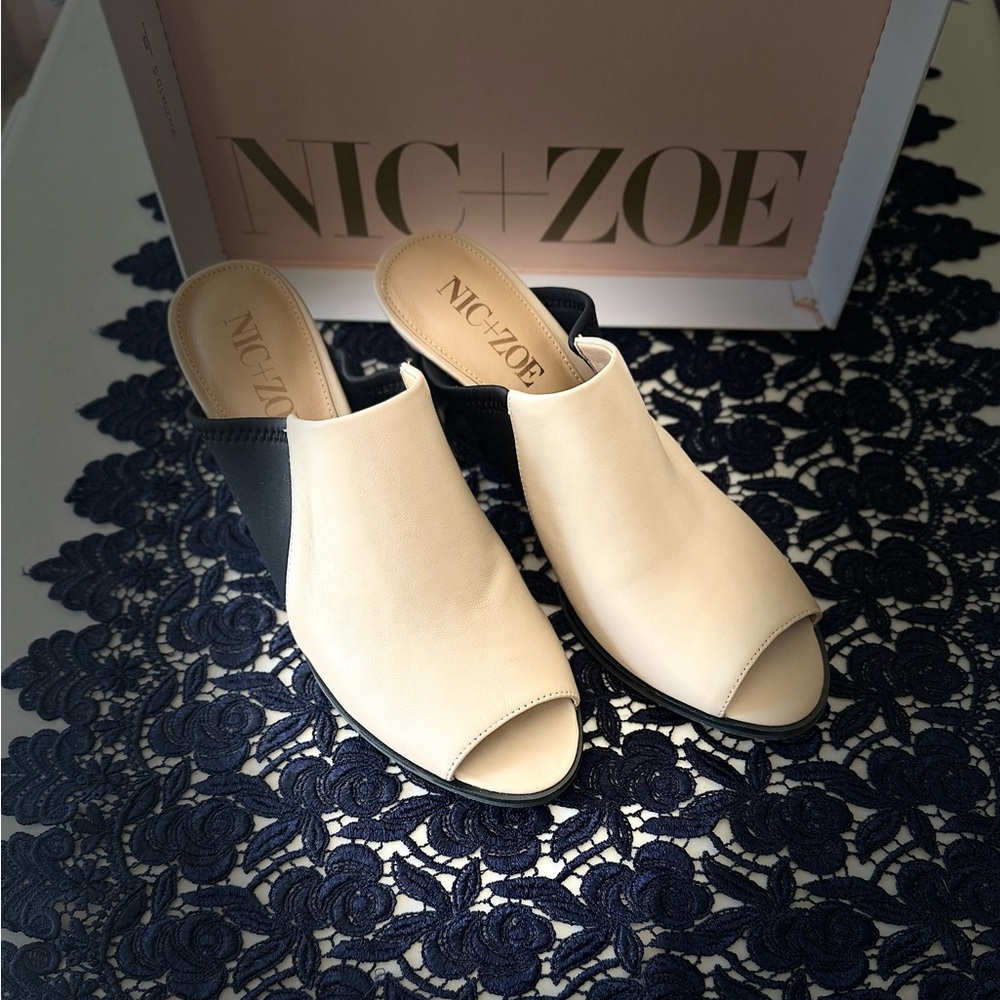 NIC+ZOE Two-Tone Cream and Black Mules